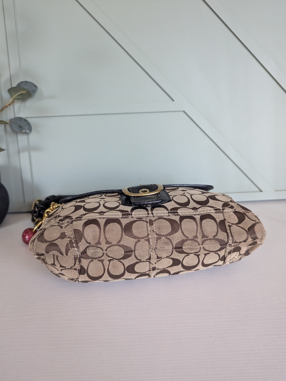Coach Brown Signature Canvas and Black Leather Shoulder Bag - Picture 8 of 14